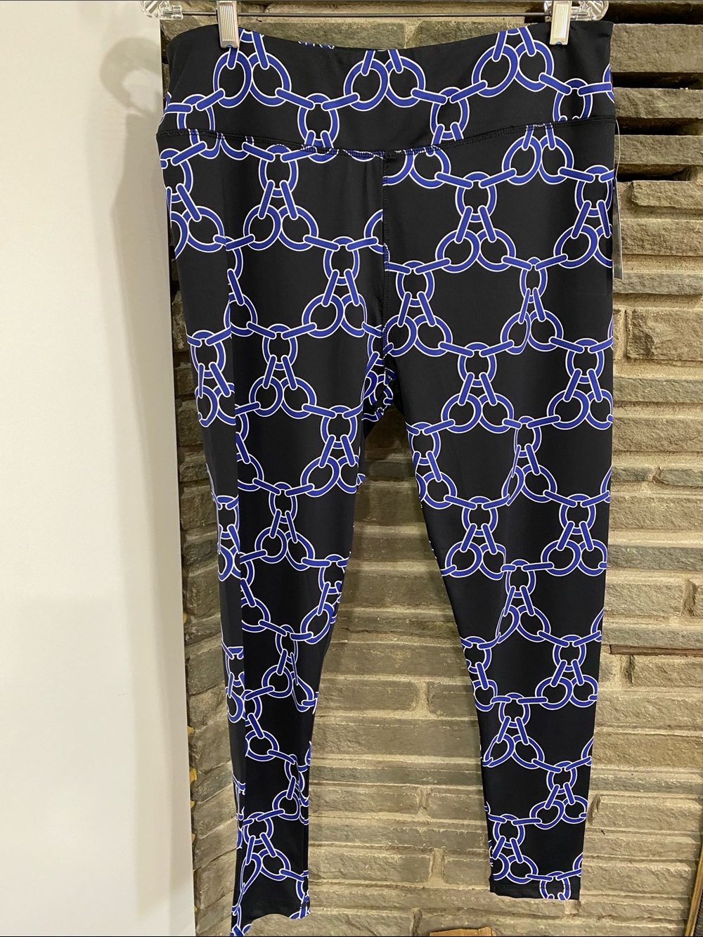 Lulu B XL Black & Blue Chain-Print stretch comfort Leggings yoga pocket